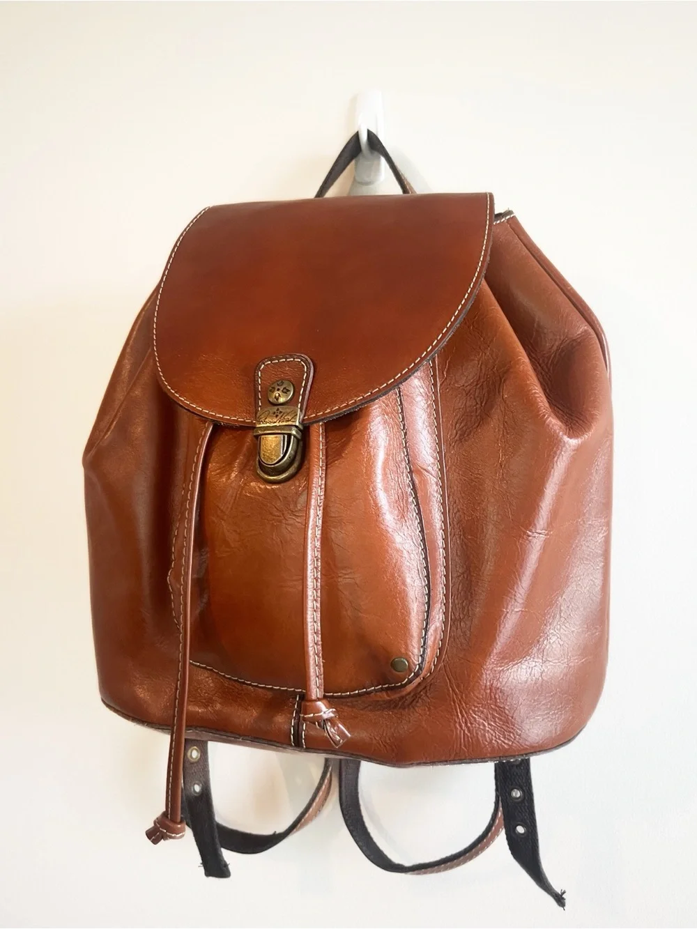 Patricia Nash Casape Cognac Brown Leather Drawstring Backpack